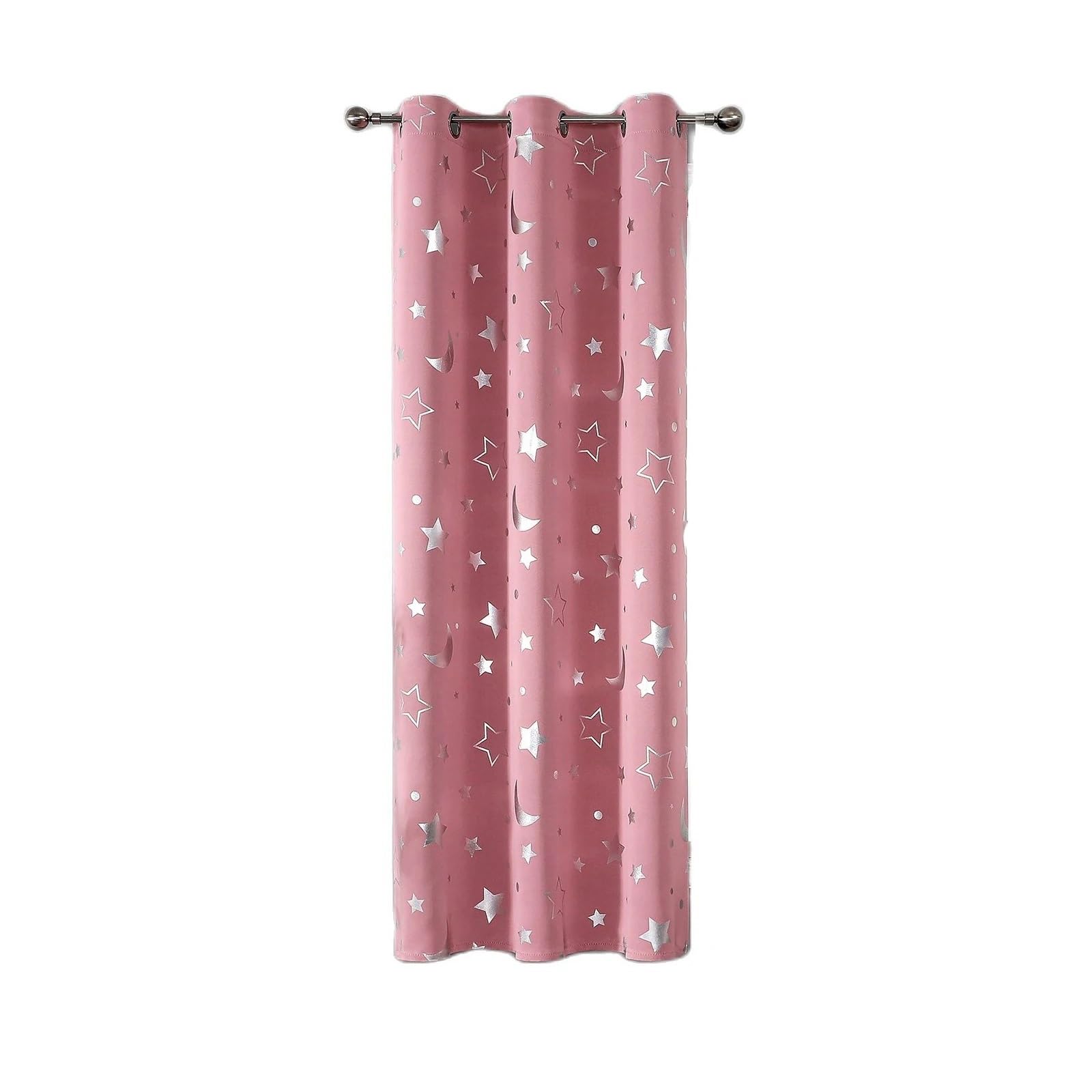 Zymjzbetic Blackout Curtains Blackout Curtains Room Darkening with Silver Star Moon for Bedroom Curtain Grommet Thermal Insulating Drapes(Pink-1Panel,100X250cm)