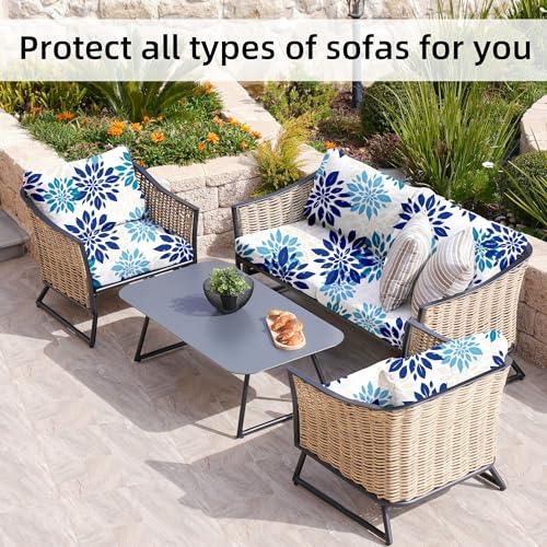 Image of 8Pcs Stretch Patio Cushion Covers,Outdoor Couch Covers Replacement,Outdoor Couch & Sofa Slipcovers,for Patio Furniture Cushion Covers,Washable Reusable Furniture Protector(Blue Flower,Cover Only)