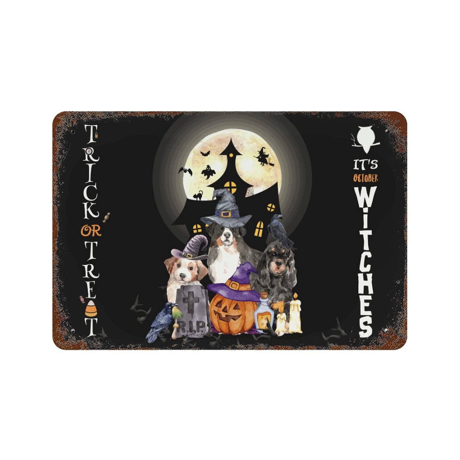Panneau métal Halloween Trick or Treat de 30,5 x 45,7 cm pour déco extérieure de maison