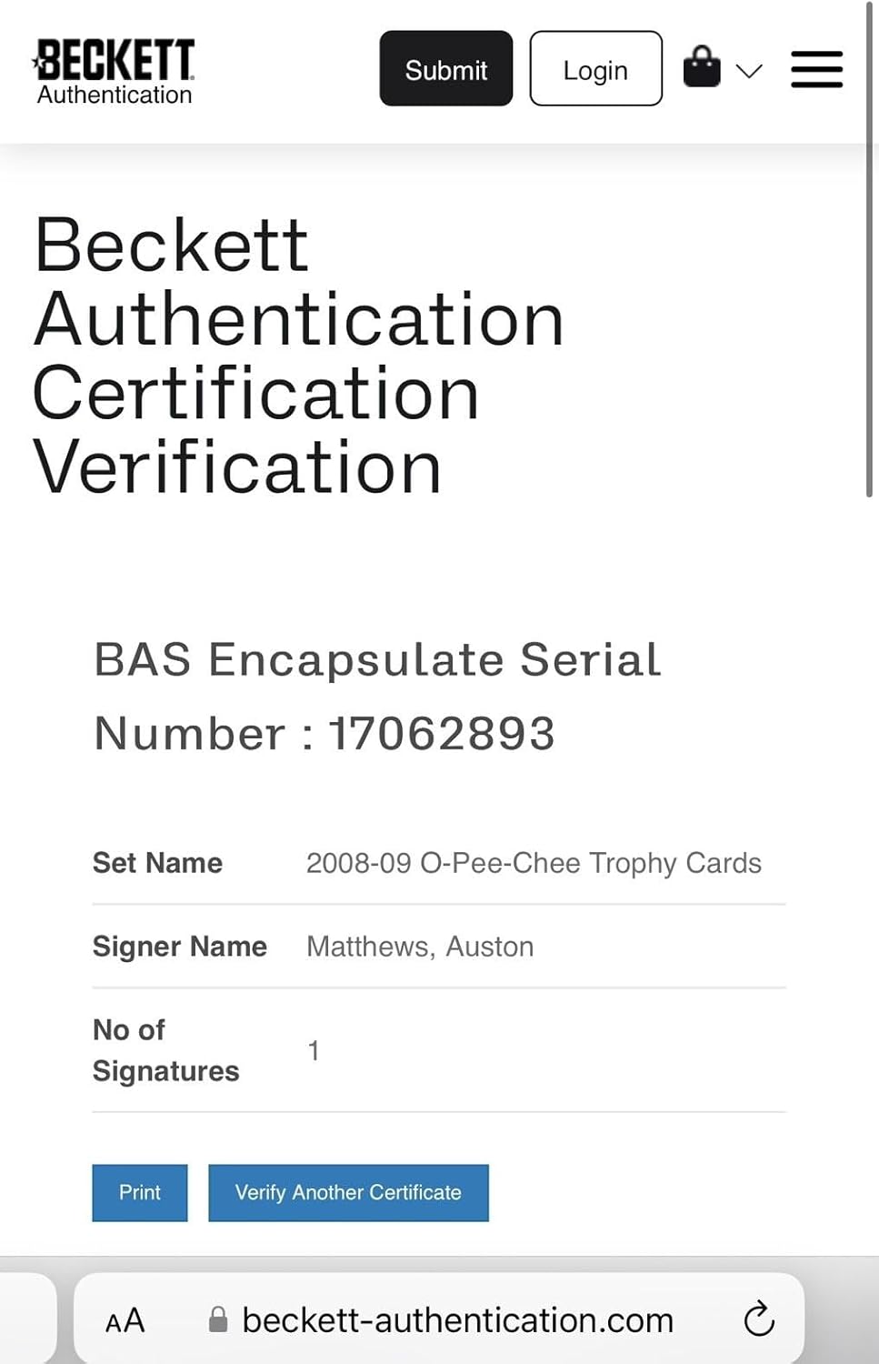 Auston Matthews Signed Maurice Richard Trophy Card IP Slabbed Beckett BAS a - Hockey Slabbed Autographed Rookie Cards