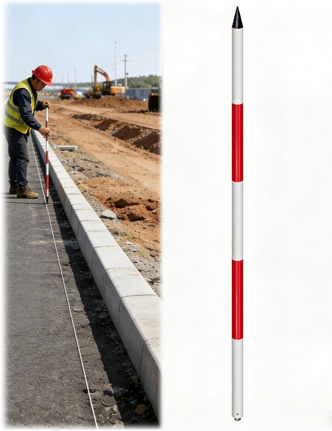 ININOSNP Cinta métrica Ligera Encuesta de Aluminio Poste for la construcción de topografía, centrado y Marcado de Rango | Rivets,Sharp End