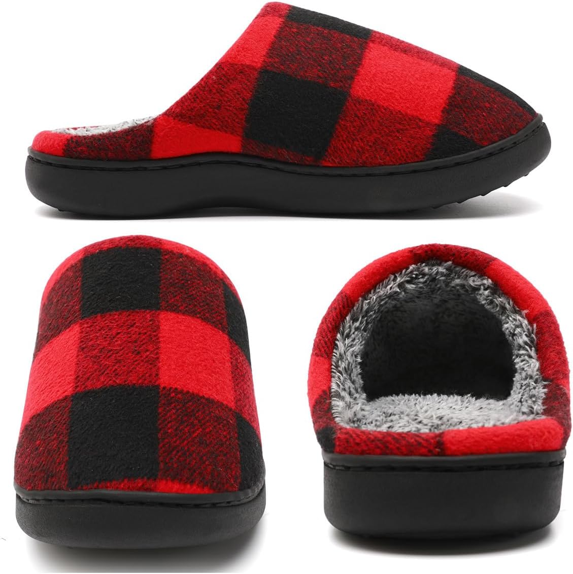 House Slippers for Woman Men, womens Checkered Slippers on House Shoes Cozy Memory Foam Scuff plaid Shoes with Fuzzy Faux Fur Comfortable Non-Slip Warm Fuzzy indoor outdoor - Image 2