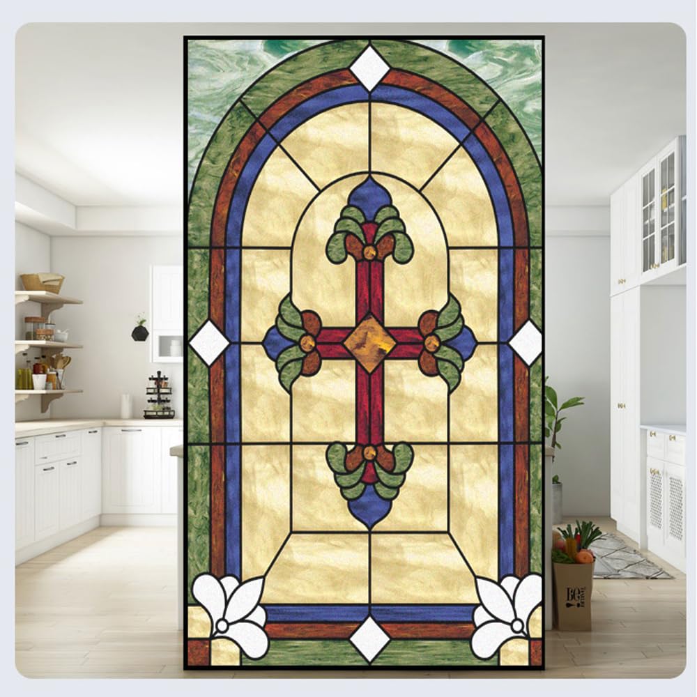 Static Cling Privacy Window Film Stained Glass Decorative Window Film Frosted Glue Free Glass Window Sticker for Home Decor W16.5 x H24.4(42x62cm)