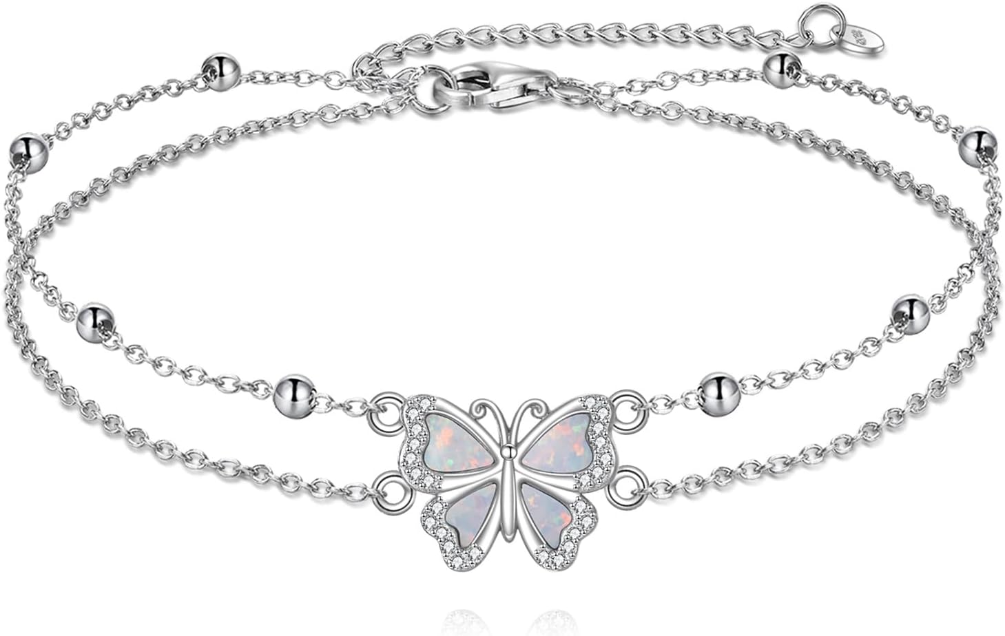 HUKKUN バタフライアンクレット 925スターリングシルバー キュートなオパールバタフライジュエリー サマービーチフットブレスレ
