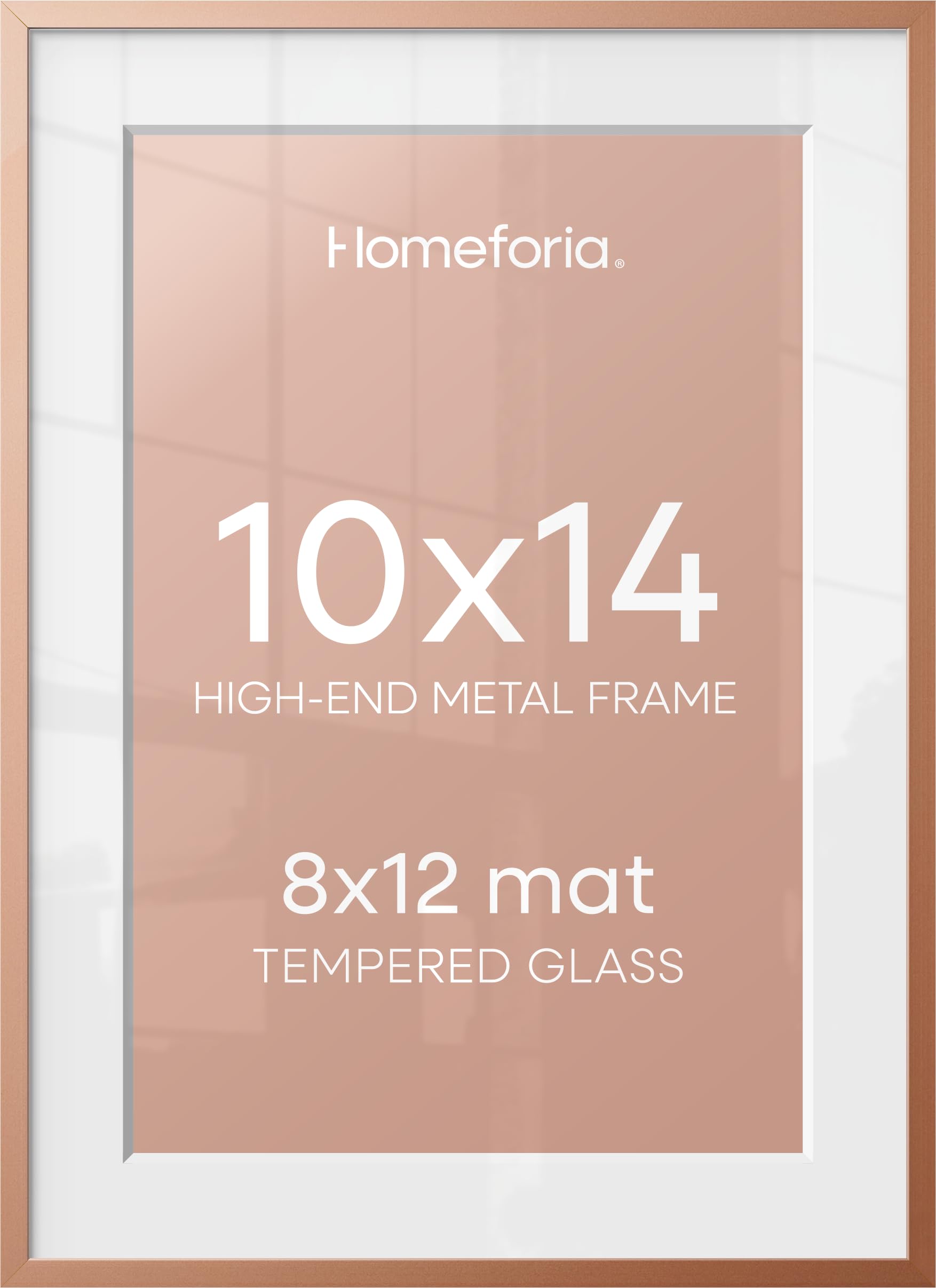 Homeforia 10x14 Rose Picture Frame, High-End Metal, 8x12 Mat, Glass | High End Aluminum, Tempered Glass, Acid-Free 8x12 Removable Mat, 10x14 in Edge-to-Edge Display 14x10, Wall Kit, Set Of 1