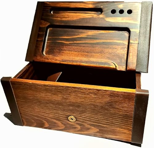 Caja decorativa de madera con bandeja convertible y correa de cuero, el mejor organizador de almacenamiento para guardar tus artículos esenciales y