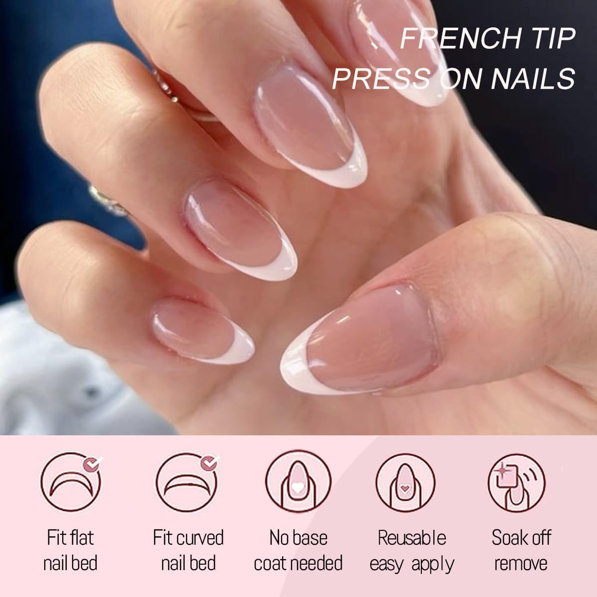 216 Pcs Press on Nails Kit - 9 Color Medium Almond False Nails in 12 Sizes, Reusable Full Cover Glossy Manicure Set for Women image 4