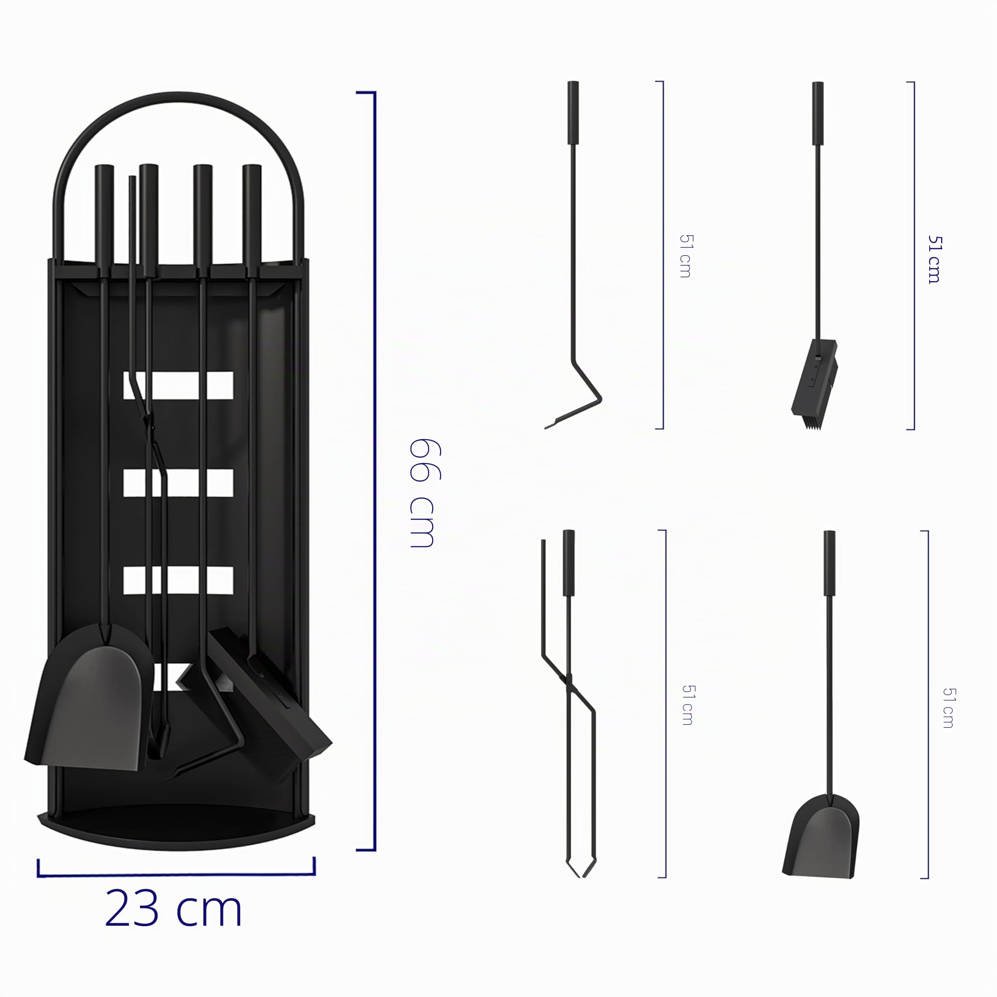 Kingson Kaminbesteck schwarz 5-teilig 22x16x66cm Komplettset für Kaminofen Kaminzubehör für effiziente Kaminpflege