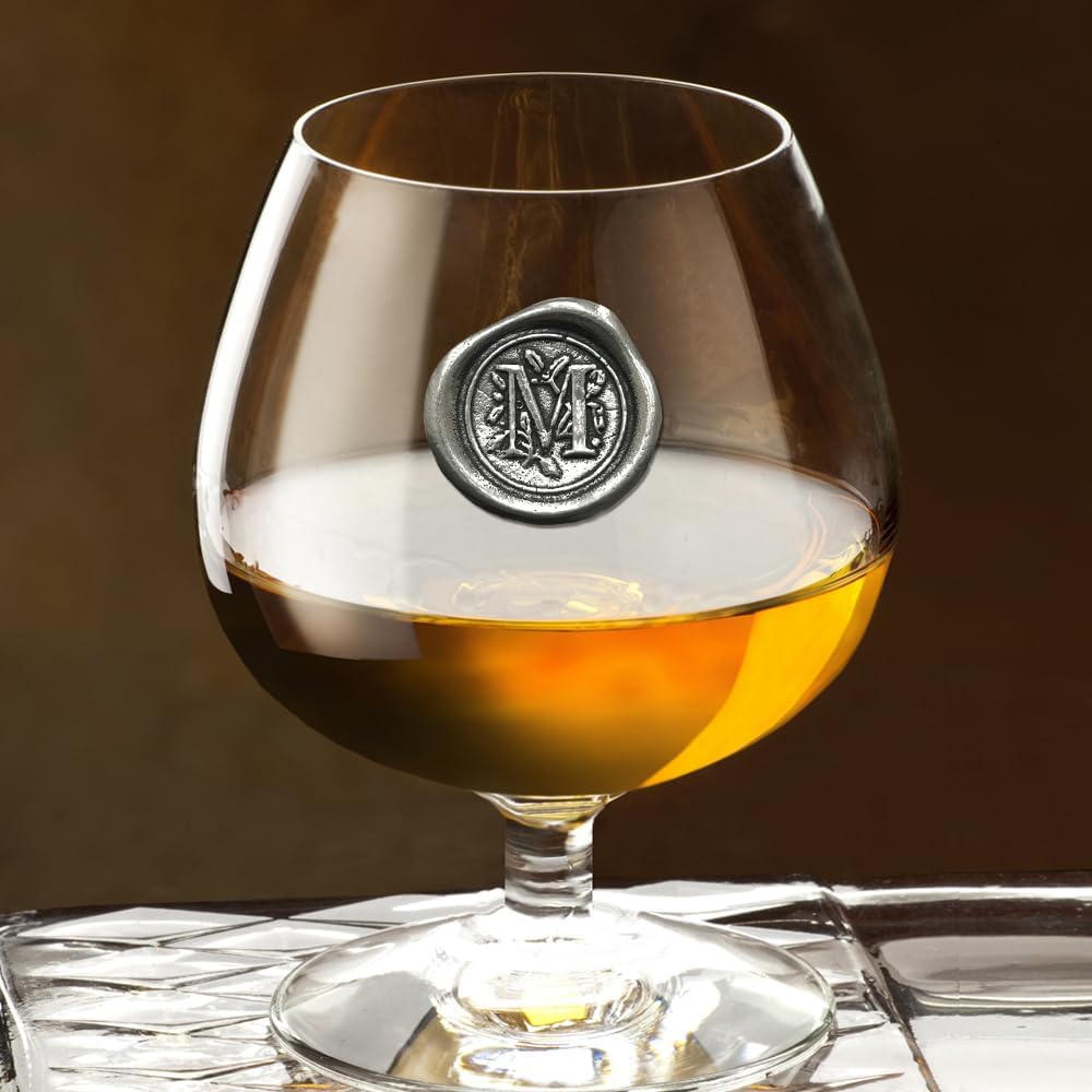 English Pewter Company 14.5oz Brandy Cognac Snifter Glass With Monogram Initial - Personalized Gift With Your Choice of Initial (M) [MON213]