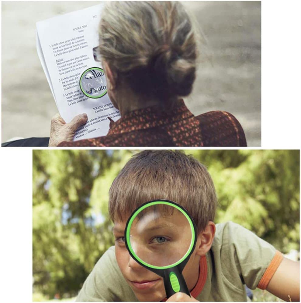 Lupa de Mano con luz LED, Lupa de Lectura para Ancianos, Lupa de observación para Estudiantes con Mango de Goma Verde con luz LED para Matrimonio