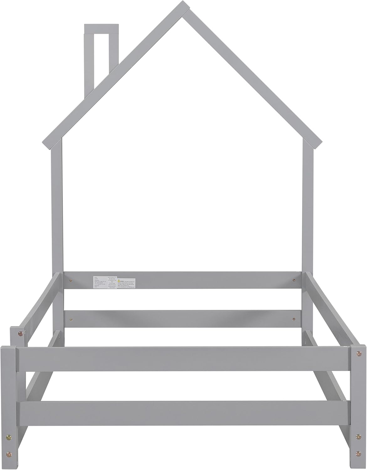 Montessori Bed Frame Twin Size Bed, Wood Floor Bed with Fences, House Bed Frames with Safety Guardrails and Door for Girls and Boys, No Box Spring Needed