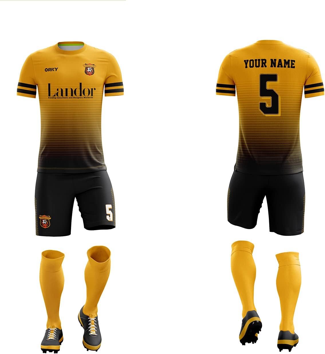ORKY Personalized Soccer Jersey Short, Men Customize Name Number Logo Uniform, Professional Football Team Kit Stripe