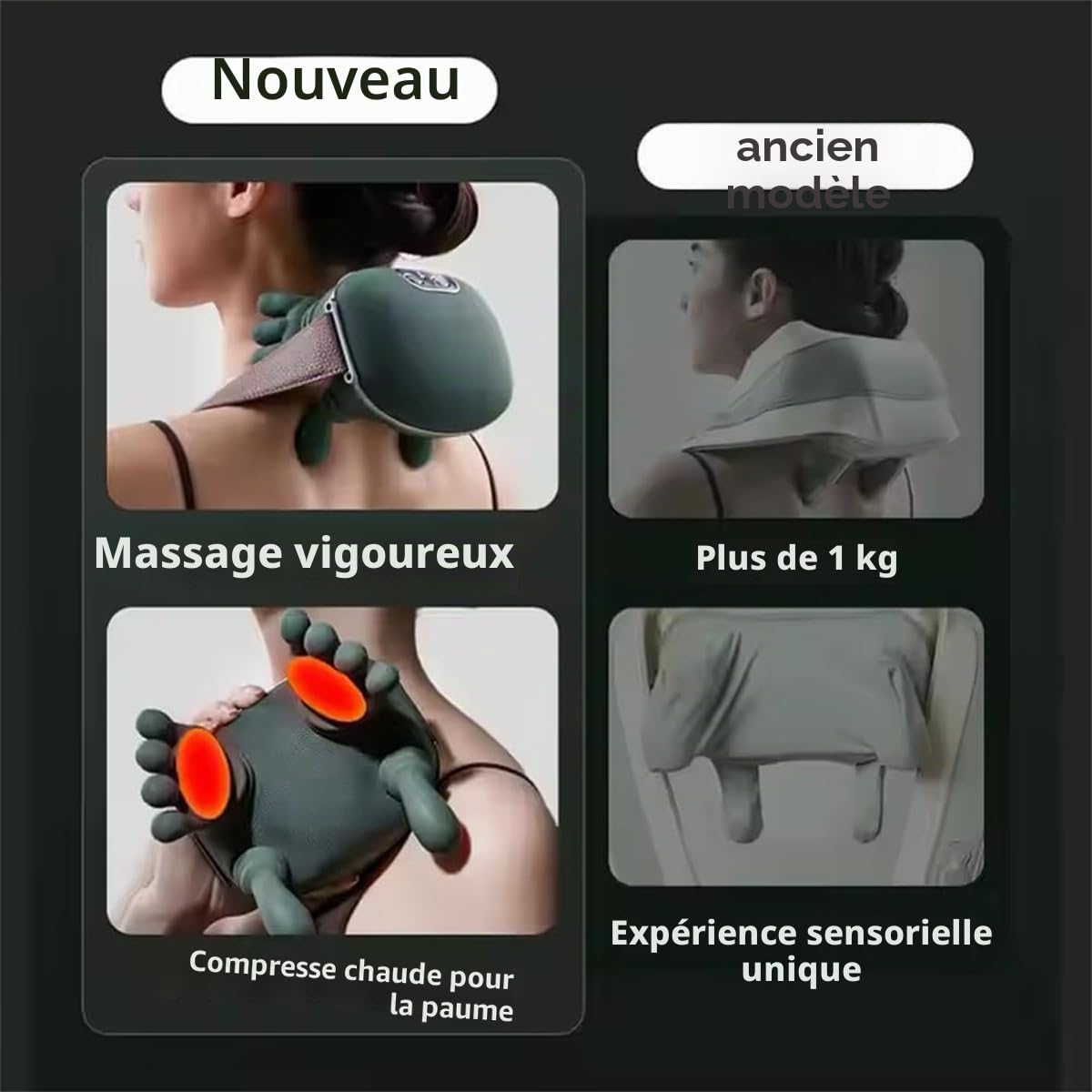 Masseur de cou, pour les épaules, coussin relaxant cervical, masseur shiatsu pour dos et cou, coussin de massage électrique, réglage à 3 vitesses avec chaleur