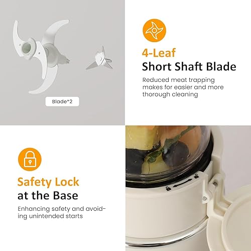 Miniatura 6 de Licuadora y procesador de alimentos, 4 funciones para moler carne, pelar ajo y jugo, 2 licuadoras de alta velocidad con cuenco de vidrio de 1.5 L y