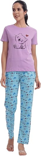 EAGLE LINE Women's Cotton Printed T-Shirt &amp; Pajama Set | Comfortable Nightwear