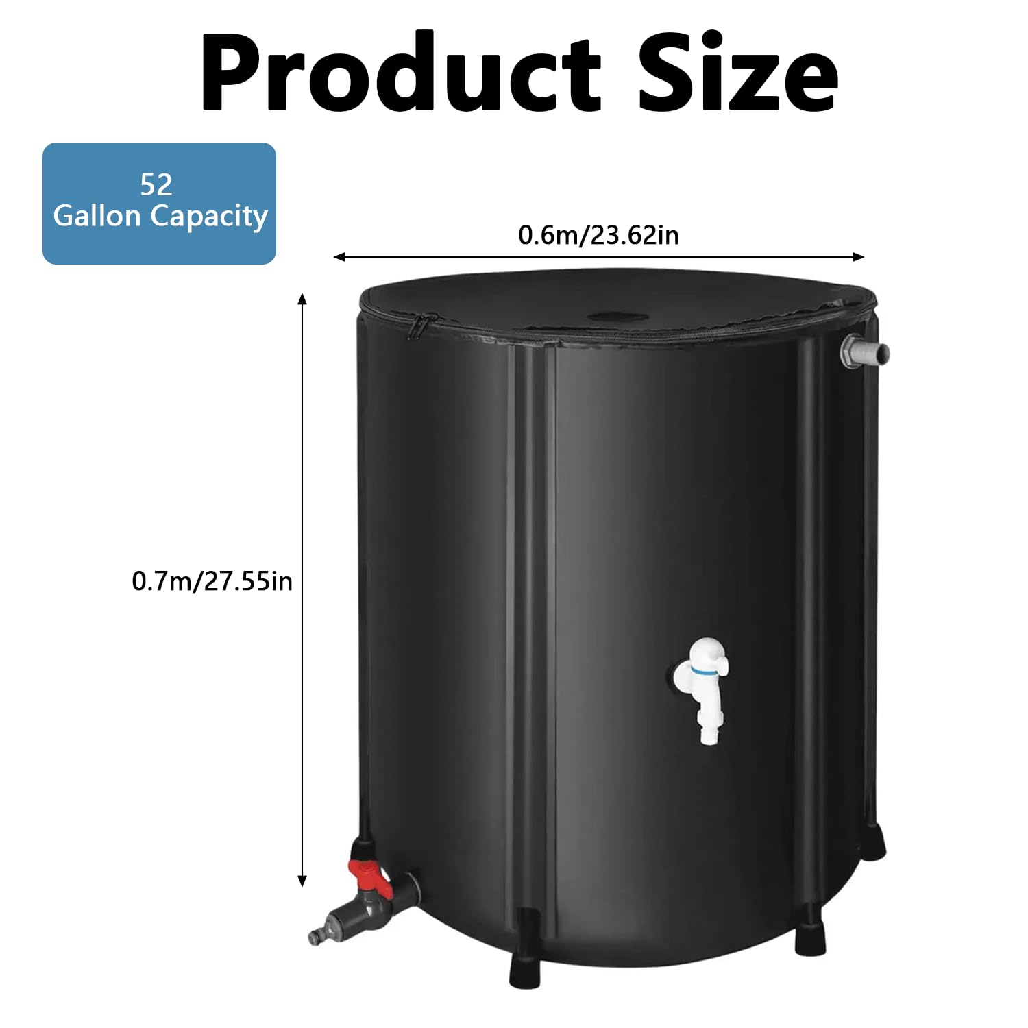Serbatoio di stoccaggio dell'acqua pieghevole portatile, 200 L, per esterni, resistente, in PVC, pieghevole, con beccuccio in ottone, contenitore riutilizzabile di grande capacità per camper