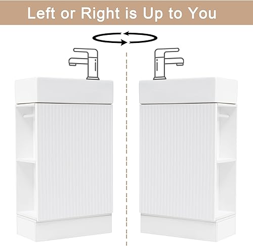 Miniatura 3 de LUMISOL Tocador de baño pequeño de 18.6 pulgadas con fregadero, tocador de baño independiente con soportes para papel higiénico, almacenamiento