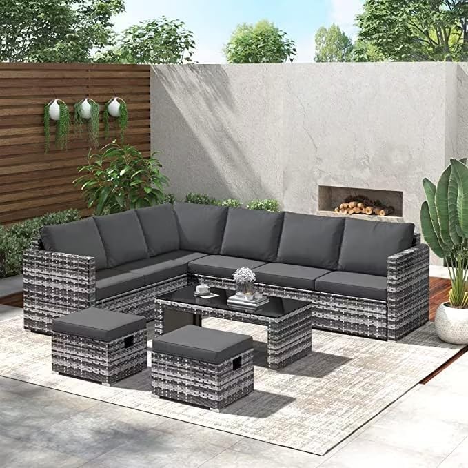 EVRE Nevada Grey 6 Seater Outdoor Rattan Garden Furniture Set Wicker Weave Sofa Coffee Table