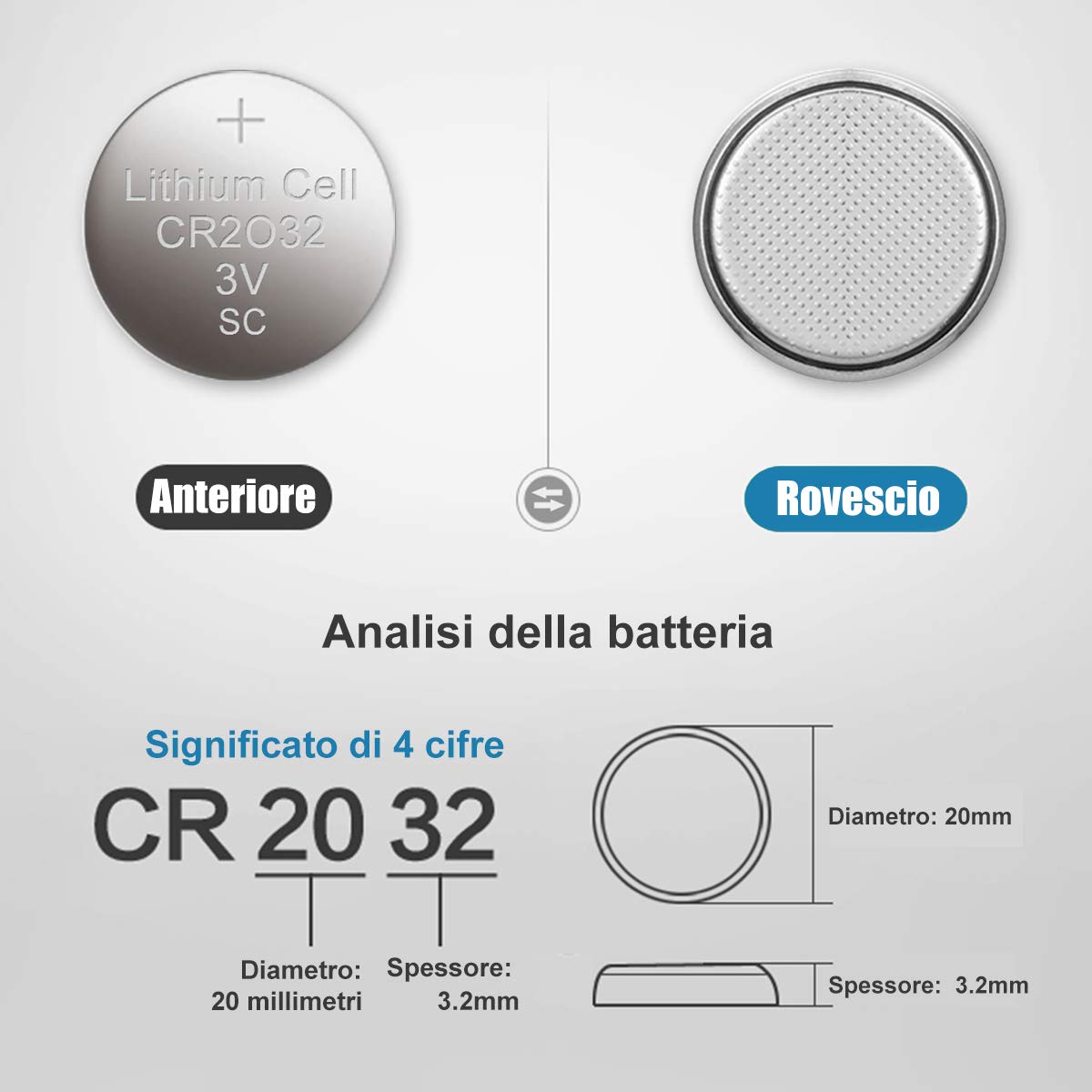 EXTRASTAR CR2032 alkaline 3V non-rechargeable battery batterie a bottone al litio, confezioni da 20