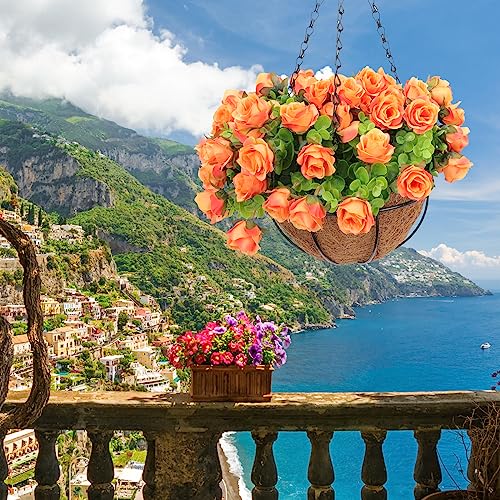 Bestonzon Hanging Basket Garland Artificial Garland Para De Mujer Interior Silk Orchids Flowers In Basket For Patio Garden Artificial Rose Daisies Flowers Fake Flowers Iron #TOP2