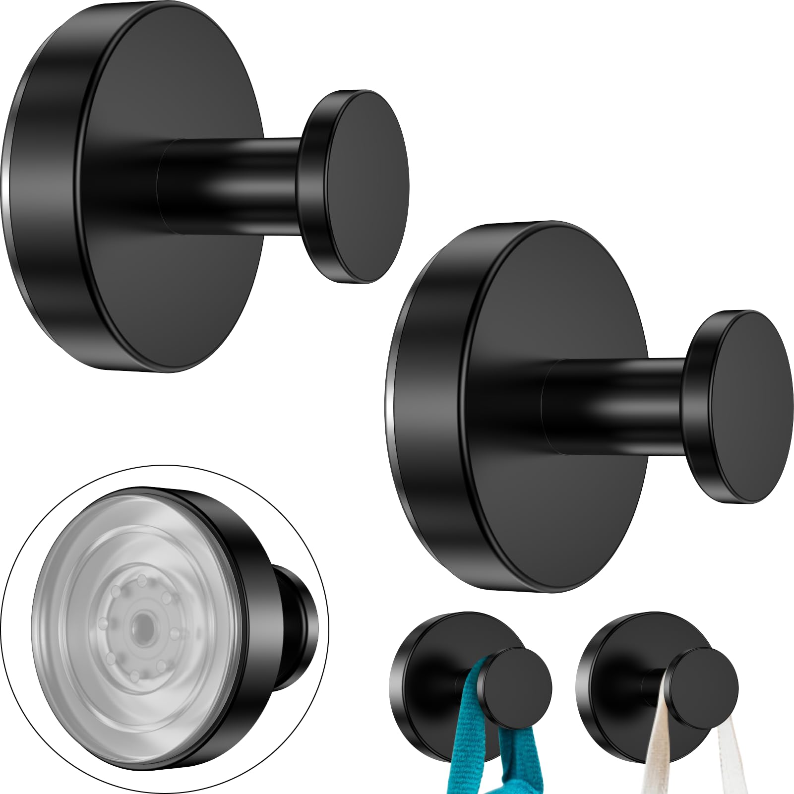 Suction Cup Hooks for Shower, No-Drill Hook for Bathroom Kitchen Glass Door Mirror Tile, Loofah, Towel, Coat, Bath Robe Hook Holder for Hanging up to 15 lbs, Removable Waterproof & Rustproof (2 Black)