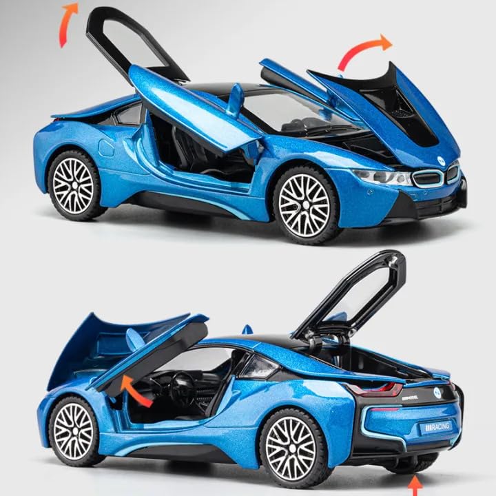 Image of Invite Enterprise 1:32 B -M-W i8 Toy Car Metal Pull Back Diecast Car with Openable Door and Sound Light, Gifts Toys for Kids (White Color)