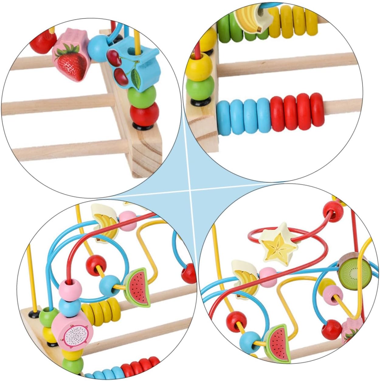 Totority Educational Fruit Pattern Beads Maze for Early Learning Wooden Plaything with Moving Beads Enhances Hand-Eye Coordination and Cognitive Skills Ages Random Color Random Color