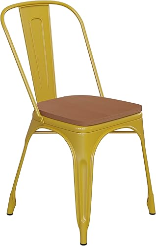 Miniatura 2 de BizChair Silla apilable comercial para interiores y exteriores con asiento de poliestireno, marco de metal amarillo, asiento de resina de