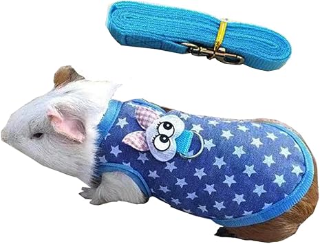 Small Animals Harness Warm Hamster Clothes Blue Guinea Pig Harness and Leash Set Small Pets Outfits for Mouse Rats Hedgehog Squirrel and Small Breeds,M