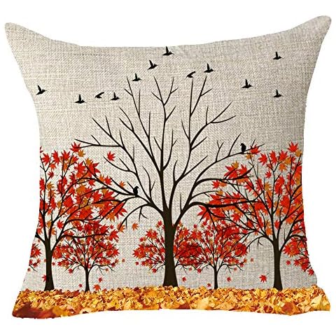 FELENIW Happy Fall Y'all Golden Autumn Red Maple Leaves Family Home Gift Cotton Linen Decorative Throw Pillow Cover Cushion Case 18x18 inches Cover