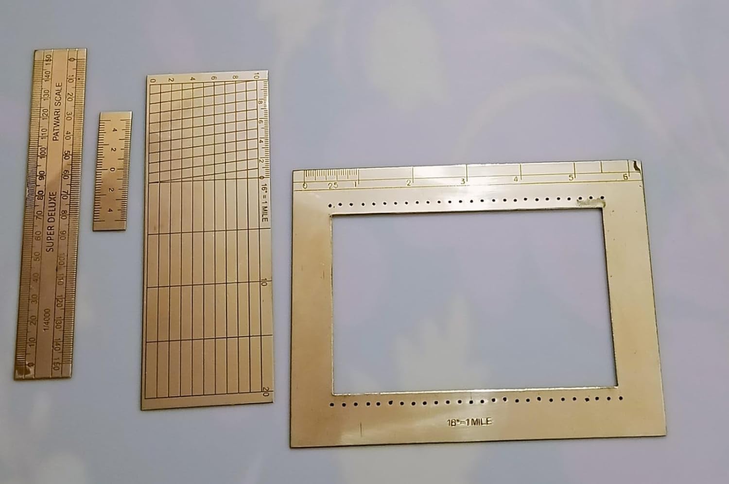 Brass Scale PATWARI AREA COMB/ACRE COMB WITH DIAGONAL SCALE OF 16'' = 1 ...