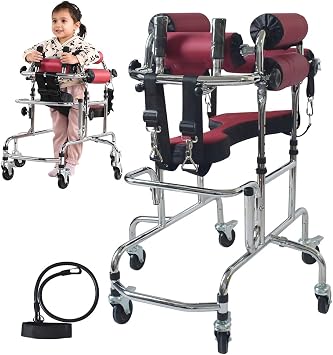Rehabilitation Walker for Children Adjustable 6-Wheel Anti-Tilt Walking Aid with Safety Lock for Cerebral Palsy, Hemiplegia & Post-Surgery Recovery, 220 lbs Max