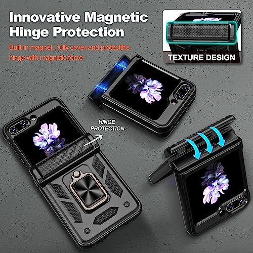 Migexxkj Z FLIP 5 5G Case With Hinge Protection,Slide Camera Cover Heavy Duty Military Drop Cases Ring Kickstand Magnetic Car Mount Shockproof Bumper Phone Case For Galaxy Z Flip 5 5G Black thumb #2