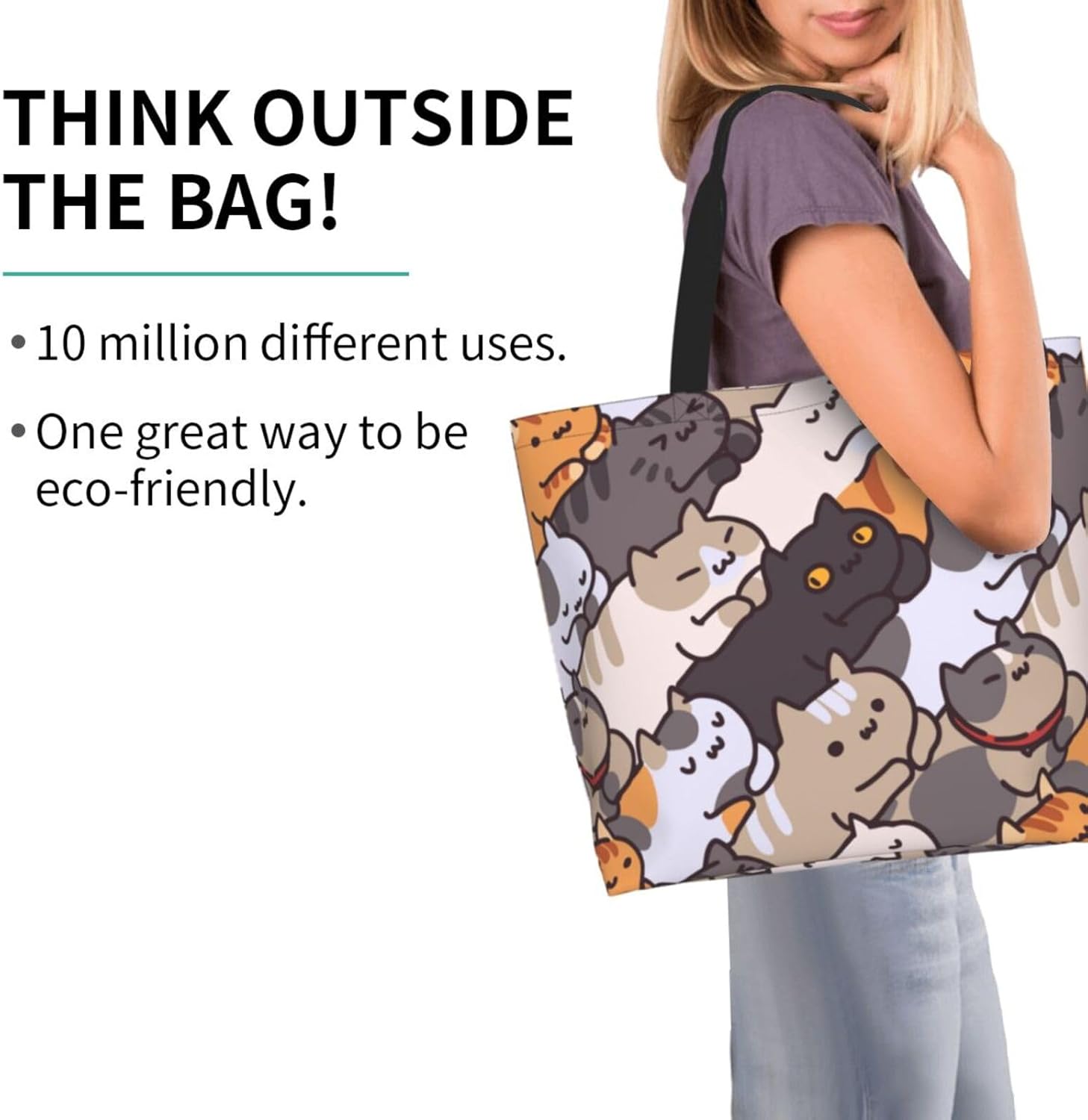 Novelty Dog Pug Large Tote Bag Casual Shoulder Bags Reusable Grocery Handbag For Women Travel Shopping - Image 2