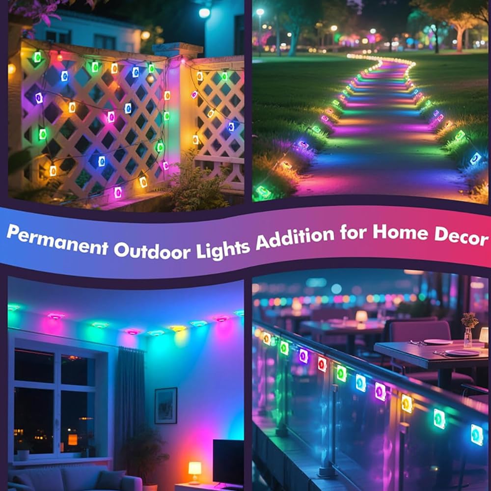 Kolorowe Oświetlenie Okapowe Rgb,15M/30M,Wodoodporne Oświetlenie Zewnętrzne,Sterowanie Aplikacją/Pilotem,Wiele Trybów Rytmicznych,Luminescencja 180°,Do Ogrodu,Na Podwórko,Do Okapów 30M