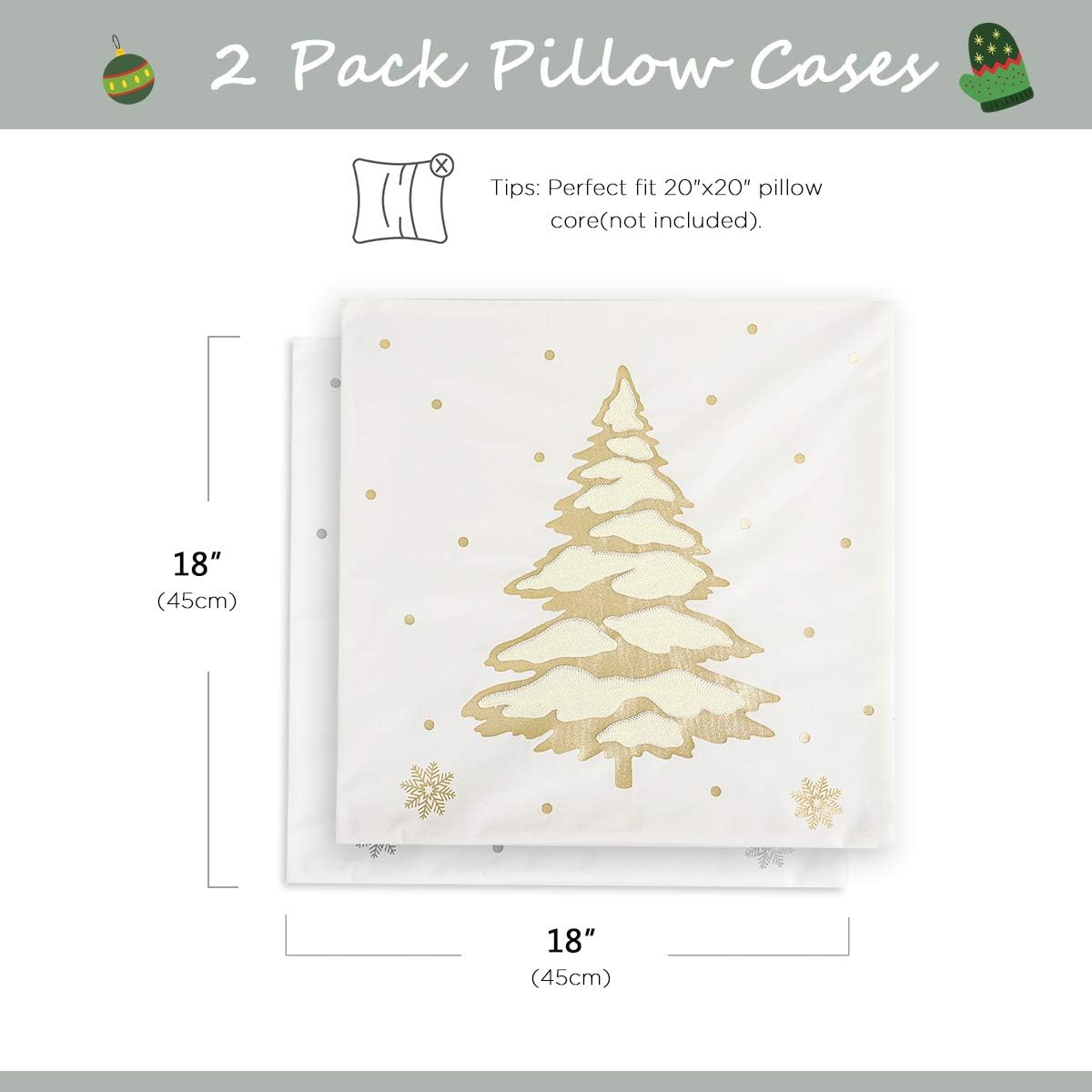 MoKo Christmas Throw Pillow Covers 2 Pack, Soft Square Pillow Cases Foil Hot-Stamped Snowflakes Christmas Decorative Cushion Covers for Sofa Couch Bed Home Car Decoration, 18" x 18" (Gold & Silver)