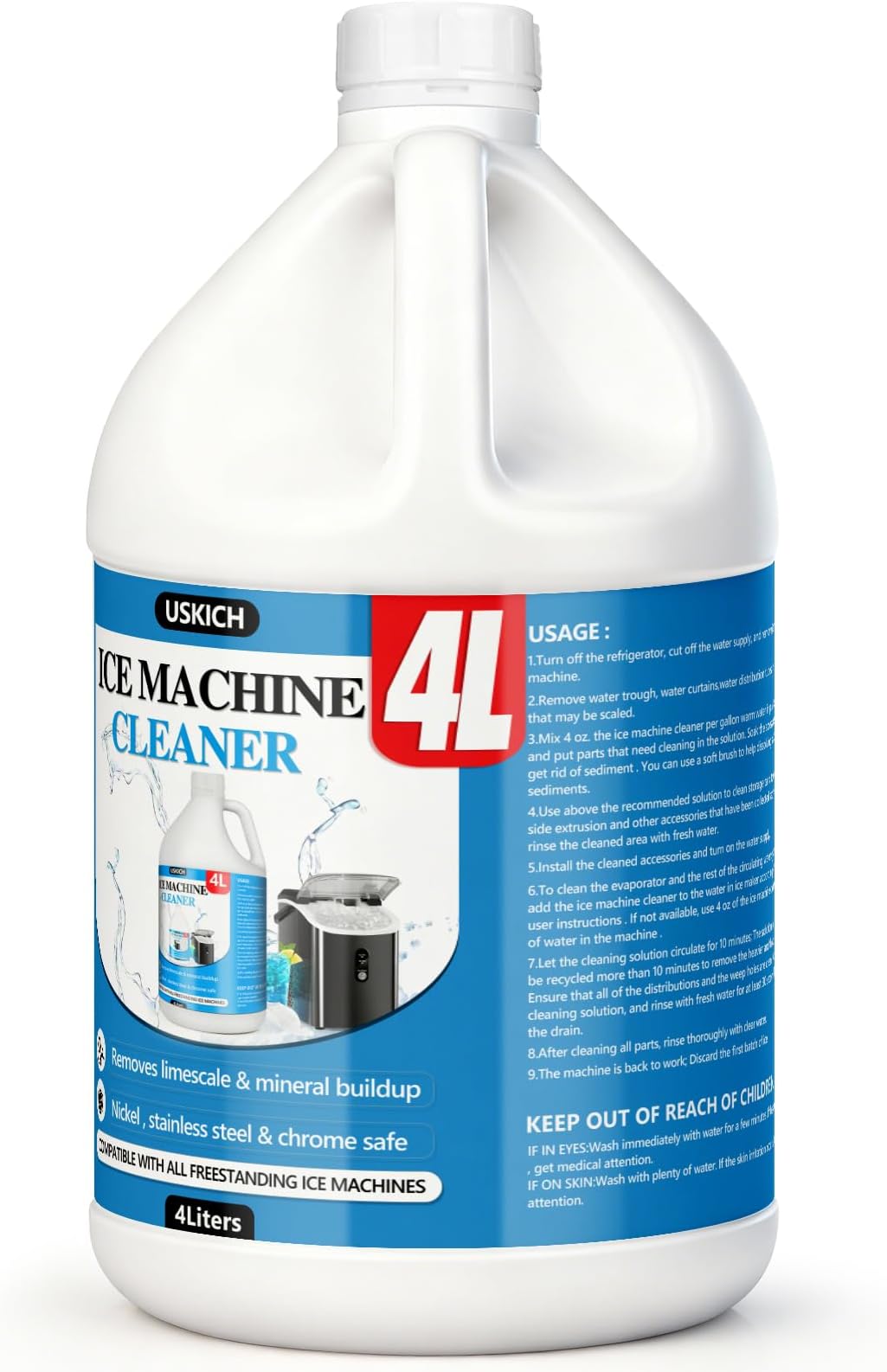 Ice Machine Cleaner Maker Descaler - Nickel Safe Descaler, Ice Maker Cleaner Compatible with Whirlpool, Scotsman, KitchenAid, Affresh, Hoshizaki, GE Opal Cleaning Kit, (1Gallon, 33 Uses)