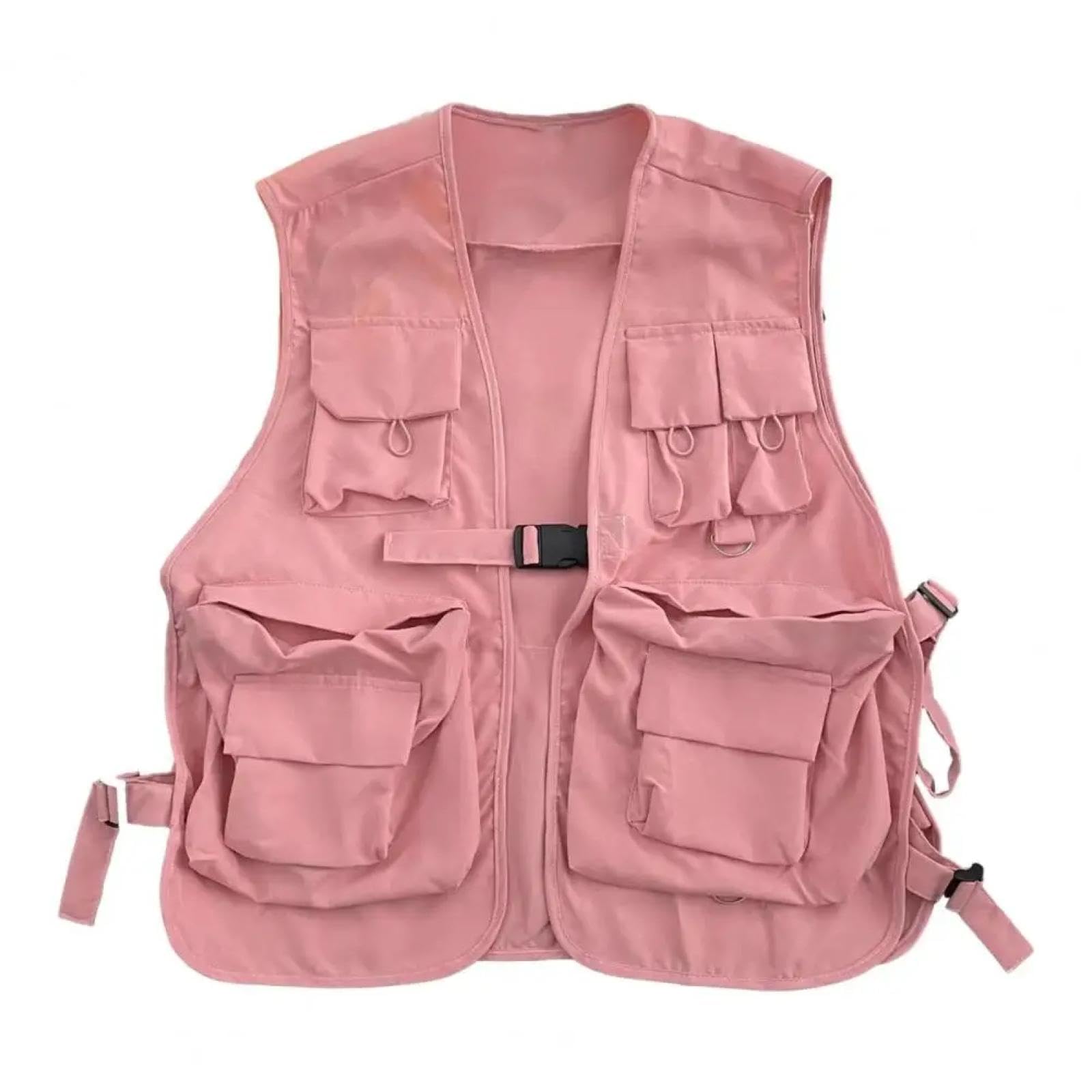 Gilet Vest Gilet Unisex Stile Hip-Hop Tinta Unita Gilet Senza Maniche Cappotto Chiusura con Fibbia Allentata Multi Tasche Gilet Cargo da Donna