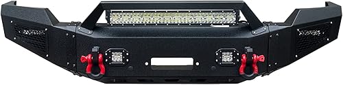 Miniatura 7 de TIOYAR Parachoques delantero negro texturizado con placa de cabrestante  5 luces LED  anillo en D compatible con Dodge RAM 25003500 2004 2005 2005