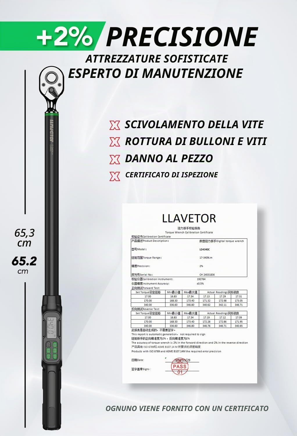 Chiave Dinamometrica Digitale 1/2", 17-340 Nm Chiave Dinamometrica Digitale con Cicalino e Notifica Flash LED, Alta Precisione ± 2% per Bici da Strada e da Montagna, Moto