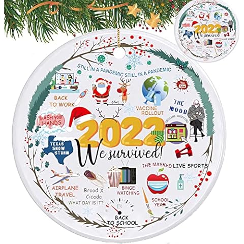 Delucky 2022 Christmas Ornaments, Double-Sided Ceramics Ornaments, Funny Commemorative Ornaments & Gift, Christmas Tree Decorations, Merry Xmas for Family & Friends Cover