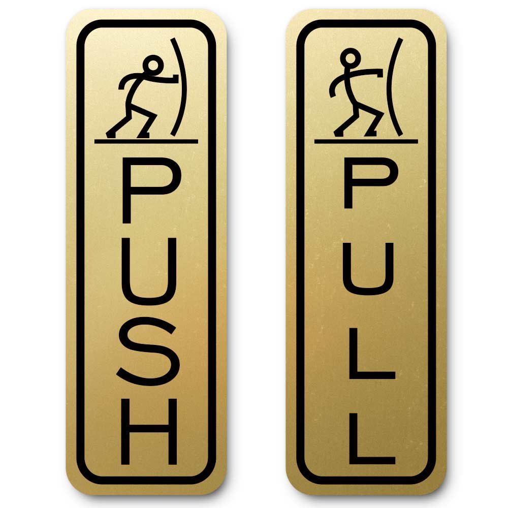 All Quality Classic Fun Push Pull Door Signs - Durable Material | Set of Two Signs | Door Entrance Signs (Brushed Gold) - Medium 2 Pack