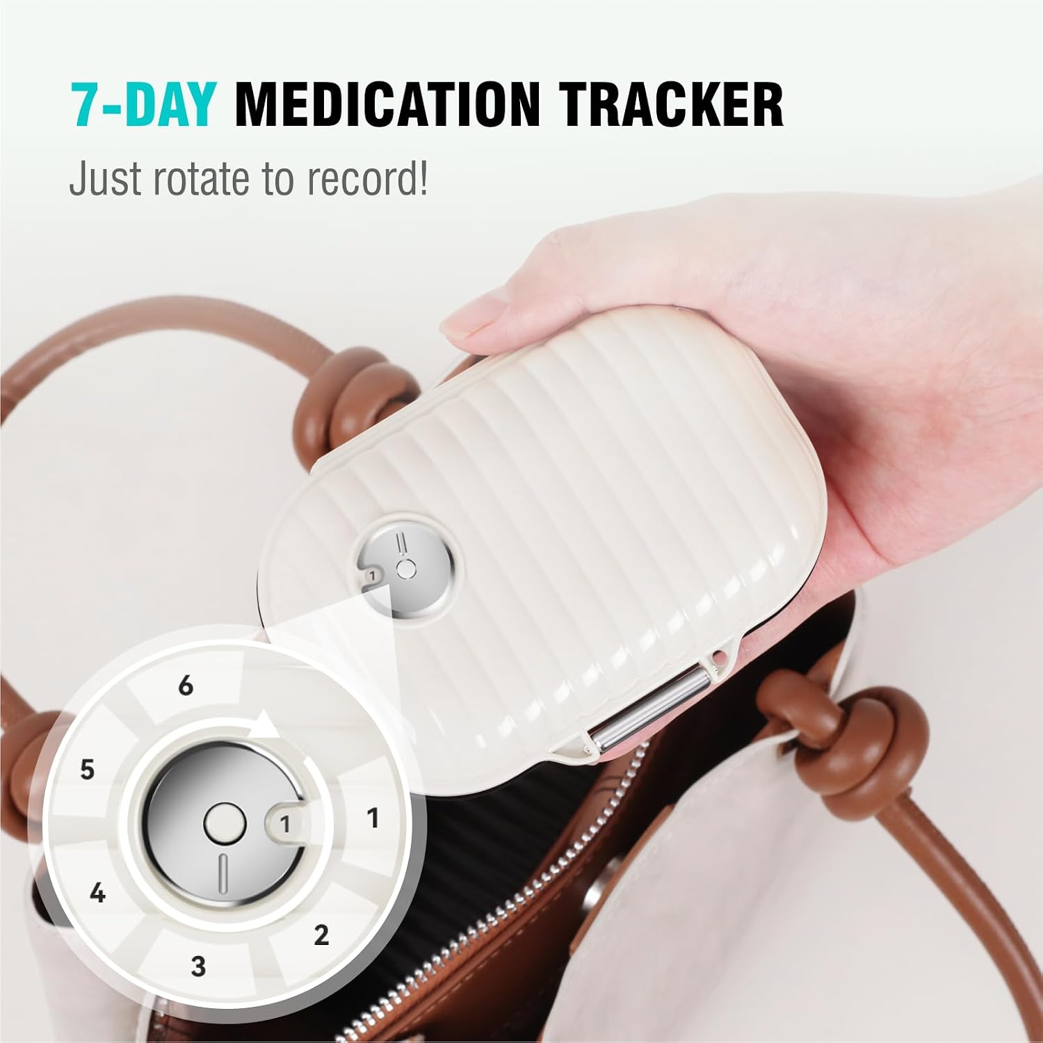 Personal Pill Organizer 2PACK- Medicine Pill Case with Medicine Tracker, Waterproof Pill Box, 7 Compartments, Foldable Design (White)