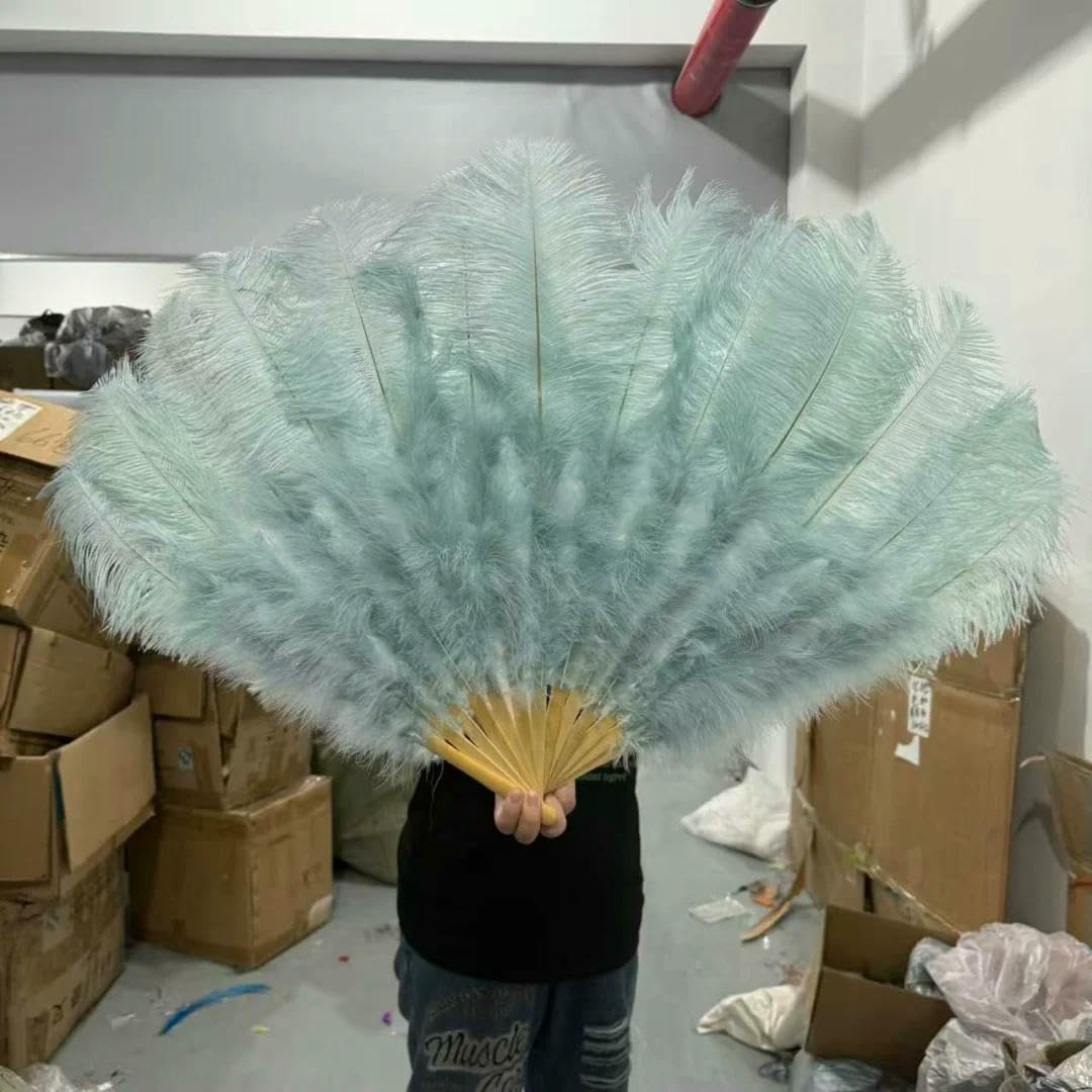 Naturfarbener, hellblauer Straußenfederfächer, 70 cm, faltbar, für die Hand, geeignet für Burlesque, Tanz, Hochzeiten und Bühnenauftritte – rotbraun – 70 cm, für Linkshände