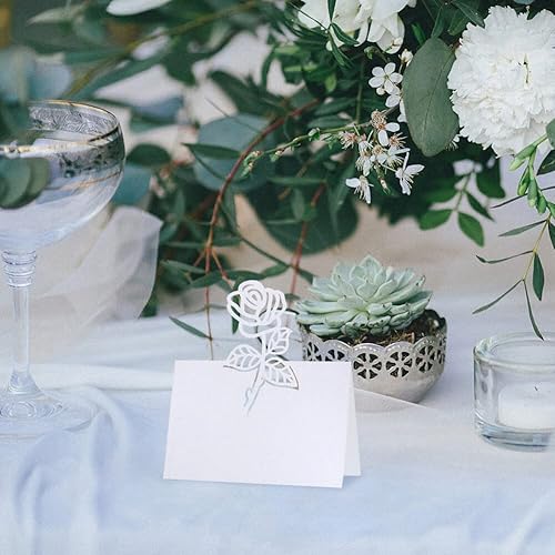 Miniatura 8 de Tarjetas de lugar - Paquete de 50 tarjetas de mesa de invitados con nombre de mesa de boda, tarjetas de tienda de campaña plegadas, decoraciones de