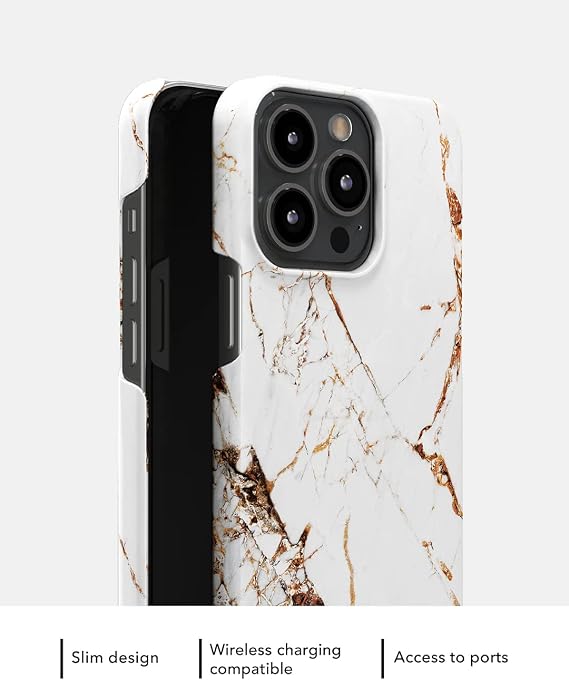 IDEAL OF SWEDEN Mobile Phone Case for iPhone 13 (Microfiber Lining, Qi Wireless Charger Compatible) (Golden Pearl Marble)