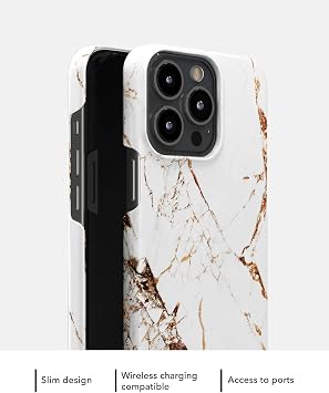 IDEAL OF SWEDEN Mobile Phone Case for iPhone 13 (Microfiber Lining, Qi Wireless Charger Compatible) (Golden Pearl Marble)