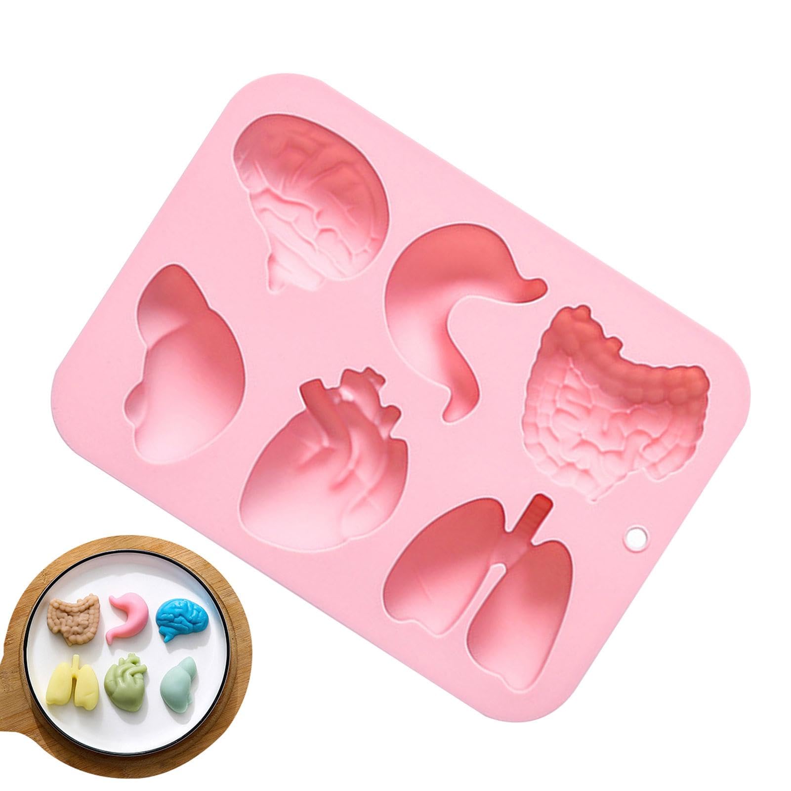 szaluykOrgan Shaped Molds - Heart Brain Cake Mould,6-Cavity Simulation Human Organs Fondant Chocolate Cake Candy Biscuit Ice Mold Kitchen Baking Tools