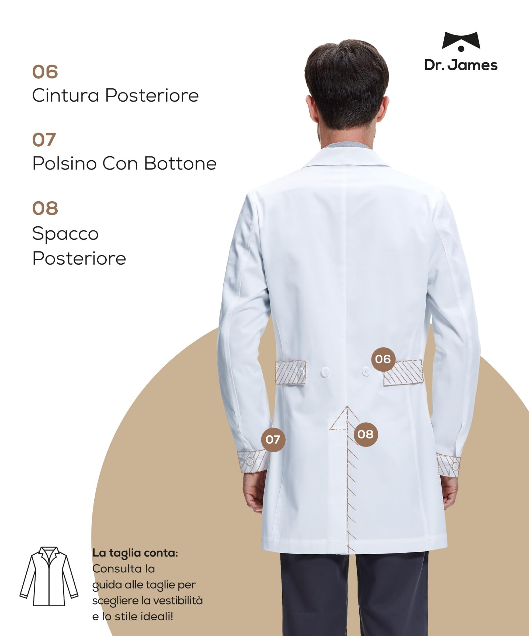Dr. James Camice Premium da Uomo Stile Consultazione, Multitasche, Vestibilità Su Misura, Chiusura a Bottoni (S)