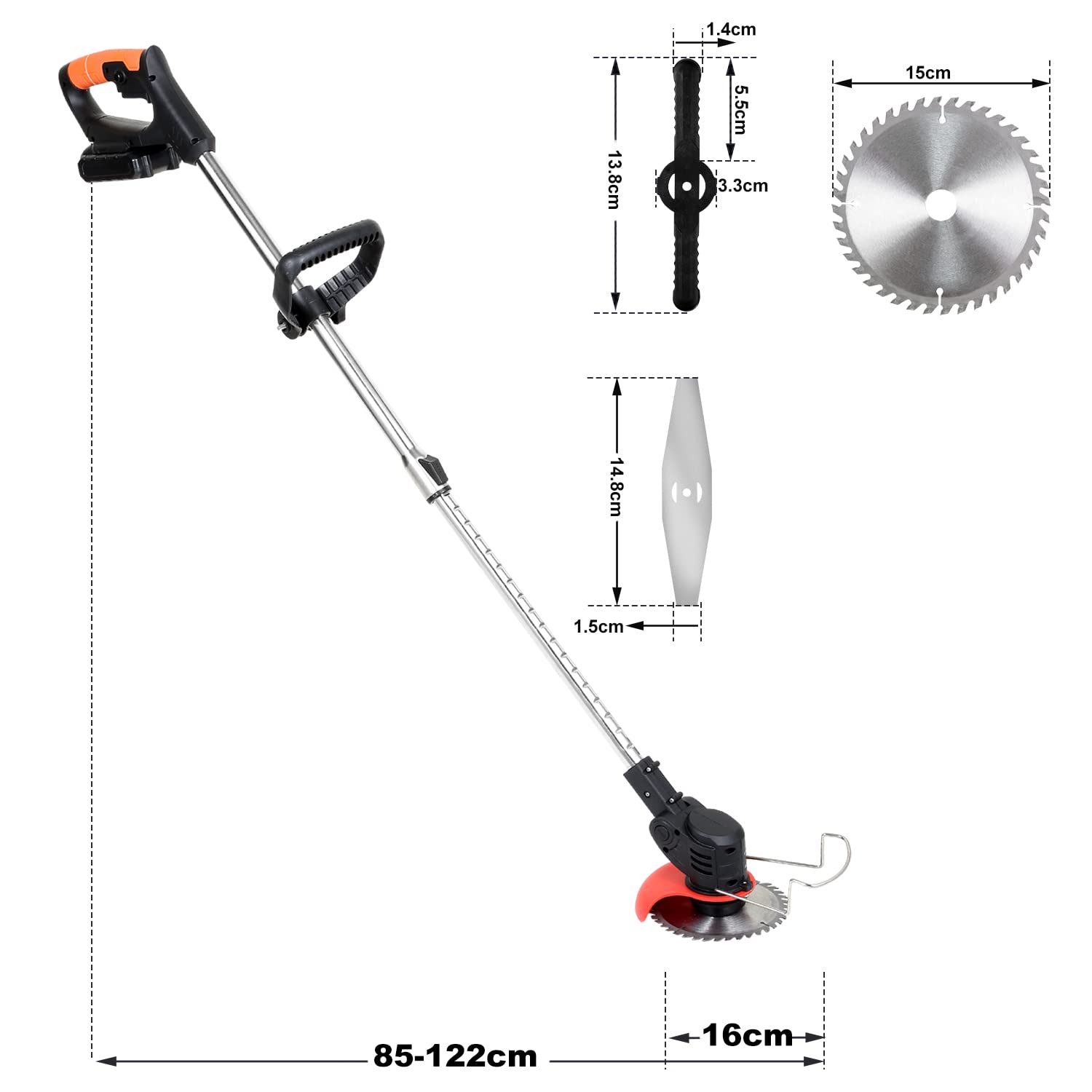 Gimisgu Desbrozadora con batería, cortador de bordes de césped de 24 V con batería de iones de litio de 1,5 Ah y cuchillo de plástico, ancho de corte de 15 cm, mango telescópico, ajuste de ángulo de
